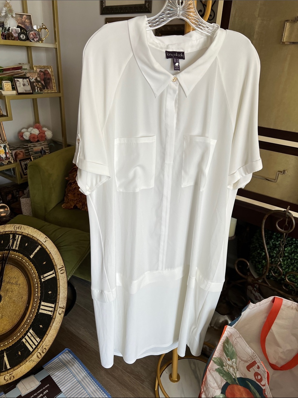 long tall sally White Button-Up Shirt  dress with Chest Pockets